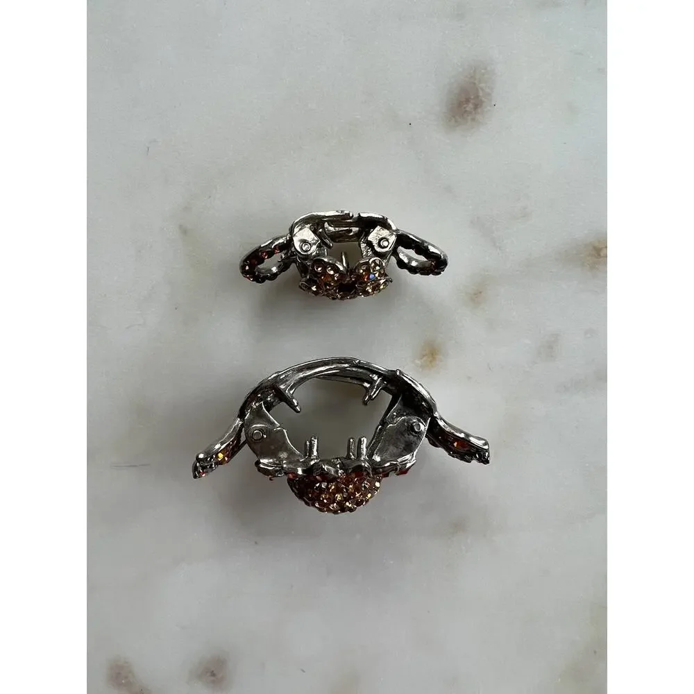Vintage Sterling Silver and Crystal Flower Hair Claw Clips